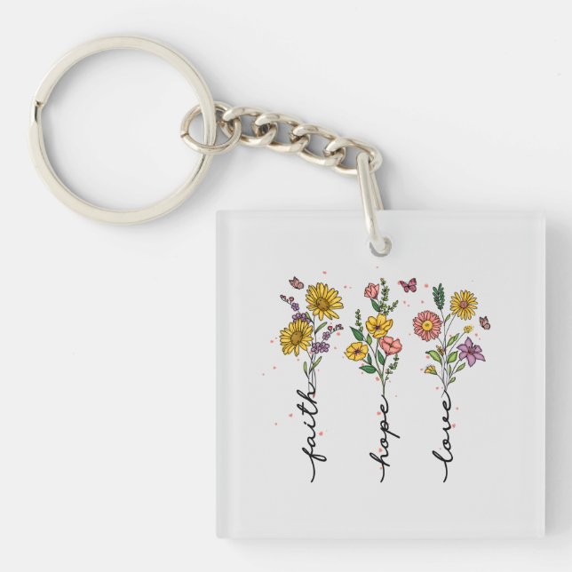 "Faith-Hope-Love" | Inspiring Floral Design Key Ring (Front)
