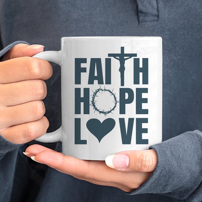 Faith Hope Love Jesus Christian Religion Coffee Mug (Embrace faith with our finely crafted mug, expressing your beliefs with refined style.)
