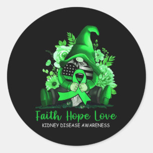 Faith Hope Love Kidney Disease Awareness Gnome Gre Classic Round Sticker