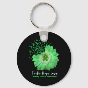 Faith Hope Love Kidney Disease Awareness Green Rib Key Ring