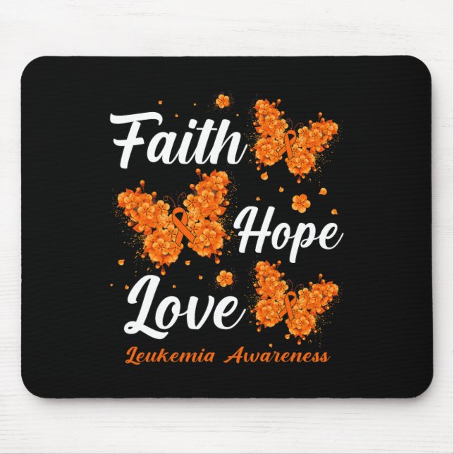 Faith Hope Love Leukaemia Awareness Butterfly  Mouse Pad (Front)