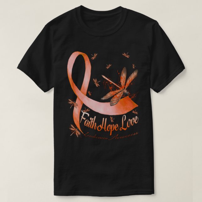 Faith Hope Love Leukaemia Awareness Dragonfly T-Shirt (Design Front)
