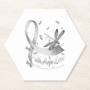 Faith Hope Love Melanoma Awareness Dragonfly Paper Coaster