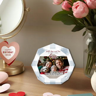 Faith Hope Love Modern Blue Family Photo Block