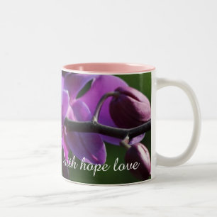 Faith Hope Love Monogram Name Pink Orchid Blossoms Two-Tone Coffee Mug