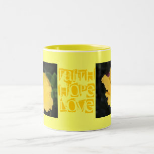 Faith Hope Love Monogram Name Vine Yellow Blossoms Two-Tone Coffee Mug
