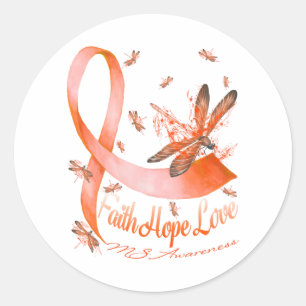 Faith Hope Love MS Awareness Dragonfly Classic Round Sticker