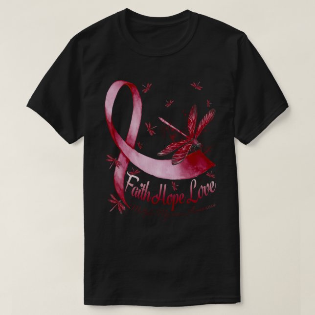 Faith Hope Love Multiple Myeloma Awareness Dragonf T-Shirt (Design Front)
