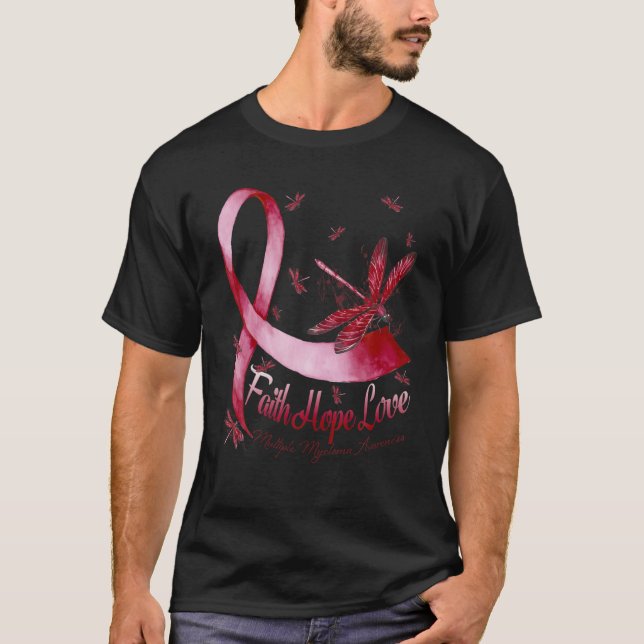Faith Hope Love Multiple Myeloma Awareness Dragonf T-Shirt (Front)