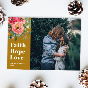 Faith Hope Love   Mustard Brown Christmas Photo Holiday Card