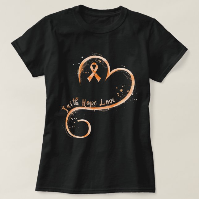 Faith Hope Love Orange Ribbon Leukaemia Awareness  T-Shirt (Design Front)