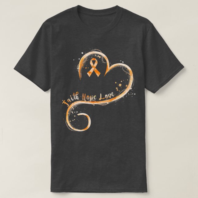 Faith Hope Love Orange Ribbon Leukaemia Awareness T-Shirt (Design Front)