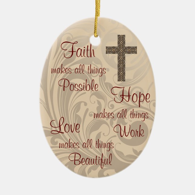 Faith Hope & Love Oval Ornament Ivory (Front)