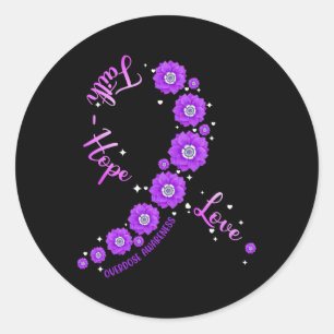 Faith Hope Love Overdose Awareness Ribbon Flower W Classic Round Sticker
