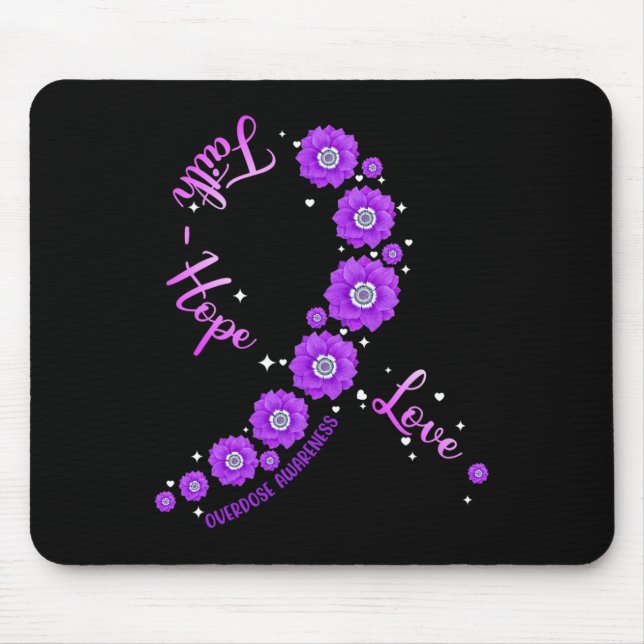 Faith Hope Love Overdose Awareness Ribbon Flower W Mouse Pad (Front)