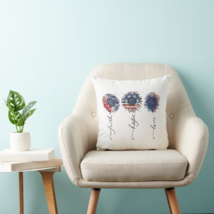 Faith Hope Love Patriotic Red White Blue Sunflower Cushion
