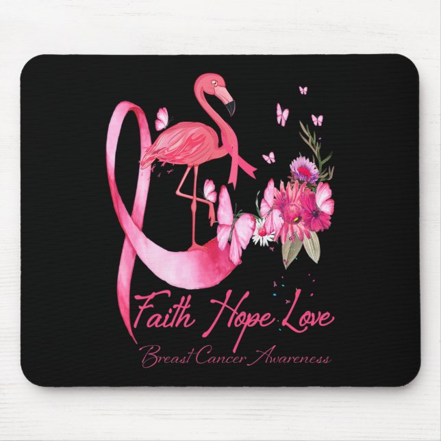Faith Hope Love Pink Flamingo Ribbon Breast Cancer Mouse Pad (Front)