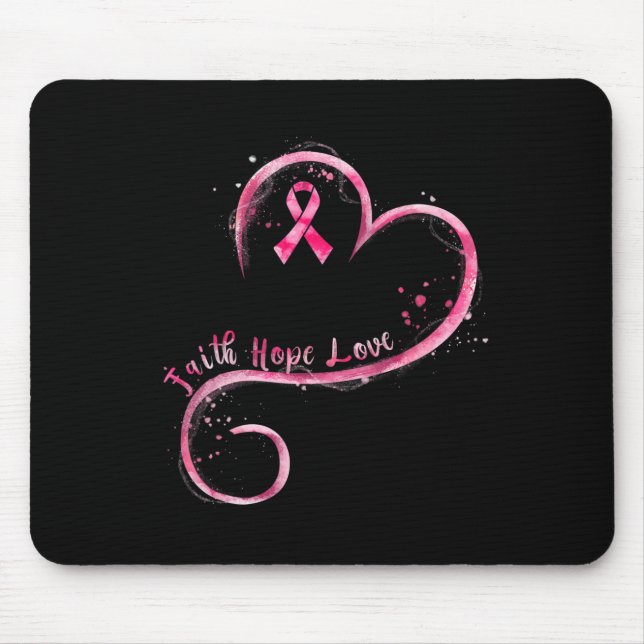 Faith Hope Love Pink Ribbon Breast Cancer Awarenes Mouse Pad (Front)