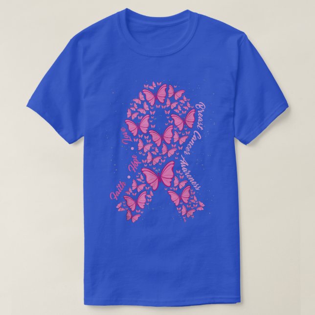 Faith Hope Love Pink Ribbon Butterflies Breast Can T-Shirt (Design Front)