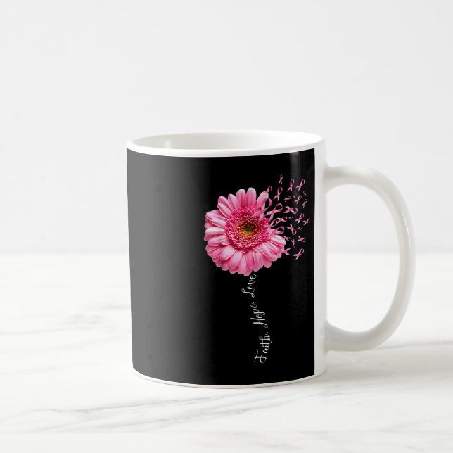 Faith Hope Love Pink Ribbon Daisy Flower  Breast C Coffee Mug (Right)