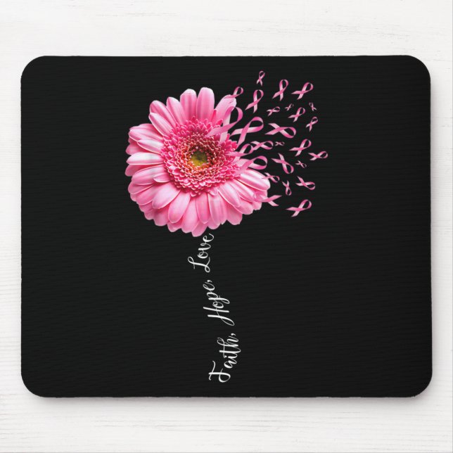 Faith Hope Love Pink Ribbon Daisy Flower  Breast C Mouse Pad (Front)