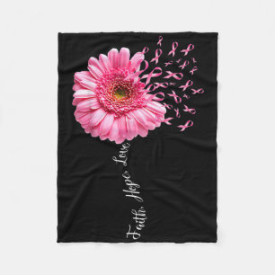 Faith Hope Love Pink Ribbon Daisy Flower Breast Ca Fleece Blanket