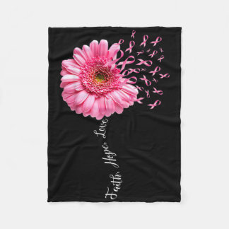 Faith Hope Love Pink Ribbon Daisy Flower Breast Ca Fleece Blanket