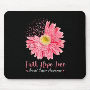 Faith Hope Love Pink Ribbon Daisy Sunflowers Breas Mouse Pad