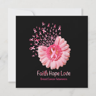Faith Hope Love Pink Ribbon Sunflower Breast Cance Invitation