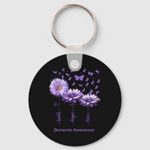 Faith Hope Love Purple Flower Ribbon Dementia Awar Key Ring