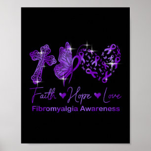 Faith Hope Love Purple Ribbon Fibromyalgia Awarene Poster