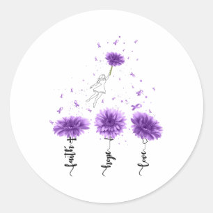 Faith Hope Love Purple Sunflower Overdose Awarenes Classic Round Sticker