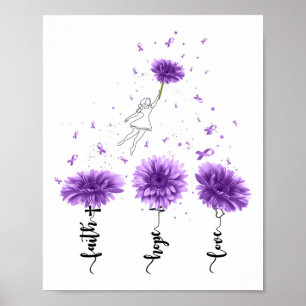 Faith Hope Love Purple Sunflower Overdose Awarenes Poster