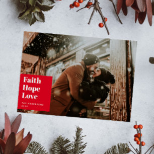 Faith Hope Love. Red Christmas religious photo Holiday Card