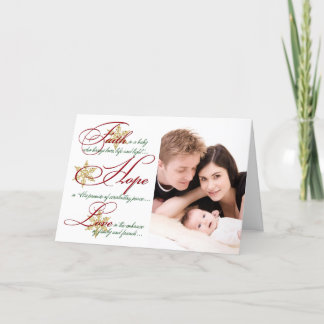 Faith, Hope, Love Red, Gold Photo Christmas Card