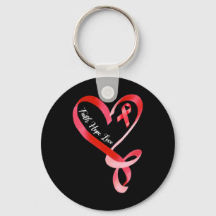 Faith Hope Love Red Ribbon Heart Disease Awareness Key Ring