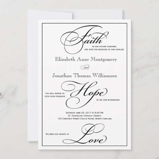 Faith Hope Love Script Wedding Invitation (Front)