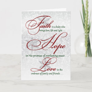 Faith, Hope, Love Silver Snowflakes Christmas Card