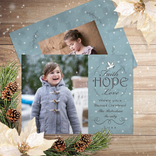 Faith Hope Love Snowflakes   Peace Dove Photo Holiday Card