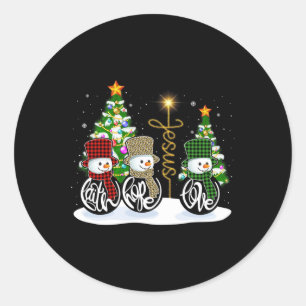 Faith Hope Love Snowman Jesus Fun Xmas Cross For C Classic Round Sticker