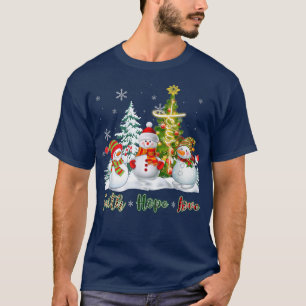 Faith Hope Love Snowman Jesus Xmas Tree Christian T-Shirt