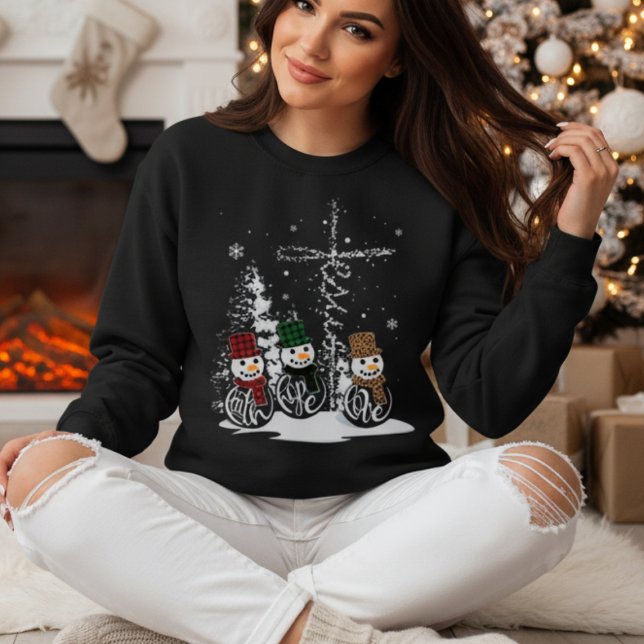 Faith Hope Love Snowmen Christmas Sweatshirt (Spread faith, hope & love this Christmas with this cozy snowmen Christian holiday sweatshirt!)