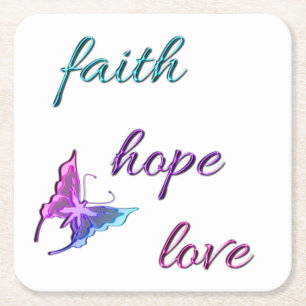 Faith Hope Love Square Paper Coaster
