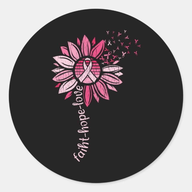 Faith Hope Love Sunflower Breast Cancer Awareness  Classic Round Sticker (Front)