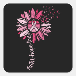 Faith Hope Love Sunflower Breast Cancer Awareness  Square Sticker