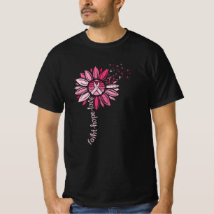 Faith Hope Love Sunflower Breast Cancer Awareness  T-Shirt