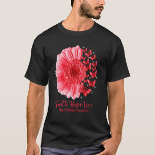 Faith Hope Love Sunflower Butterfly Heart Disease  T-Shirt