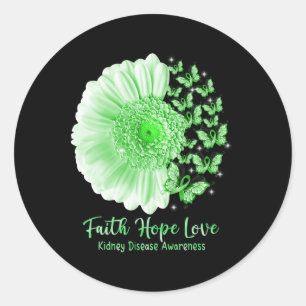 Faith Hope Love Sunflower Butterfly Kidney Disease Classic Round Sticker