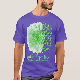 Faith Hope Love Sunflower Butterfly Mental Health  T-Shirt