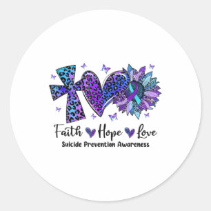 Faith Hope Love Sunflower Leopard Suicide Awarenes Classic Round Sticker